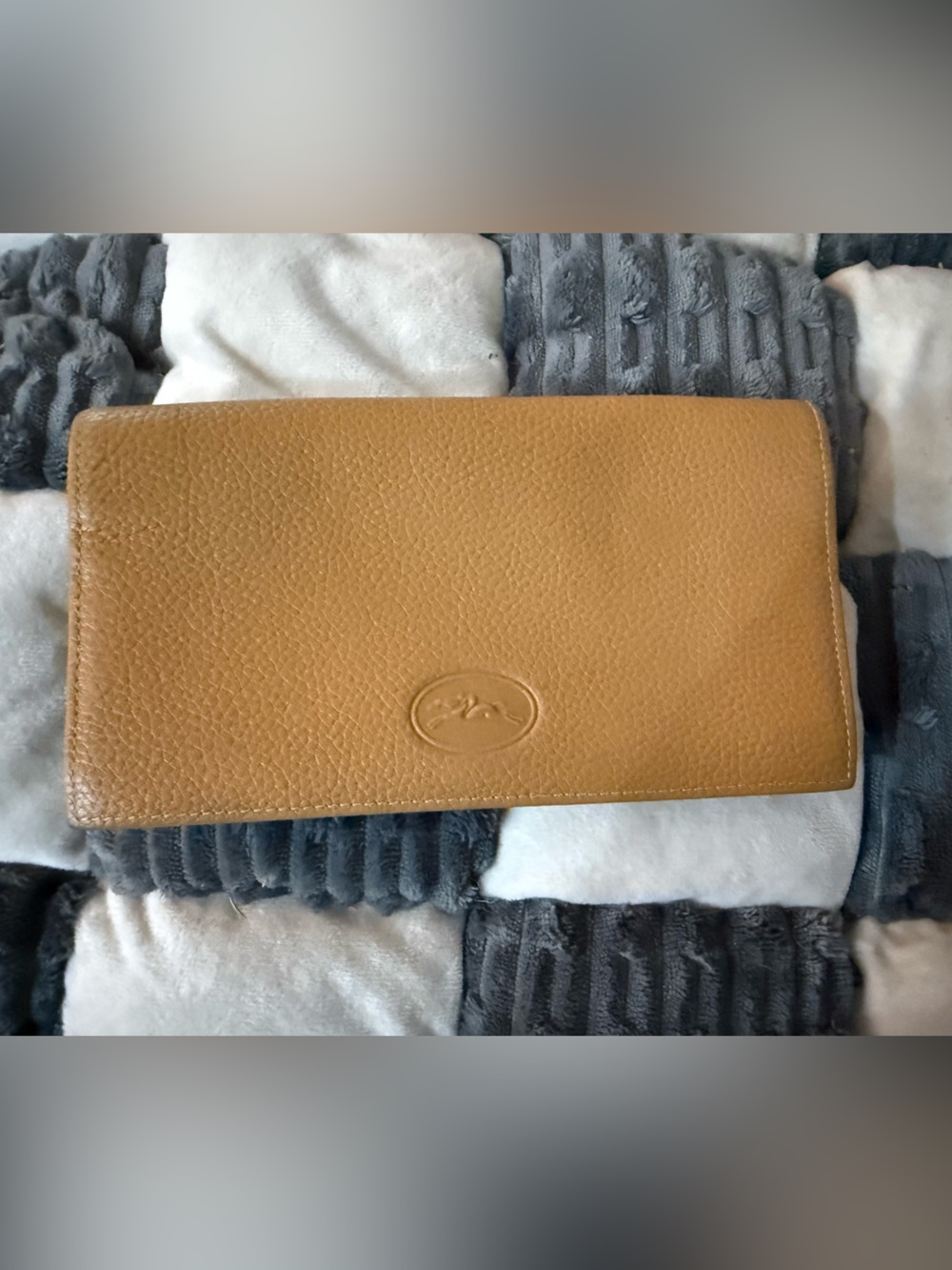 Longchamp Camel Leather Continental Wallet Snap Closure